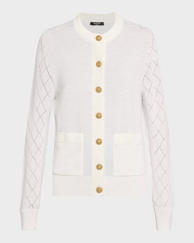 Balmain Argyle Pointelle Knit Buttoned Cardigan
