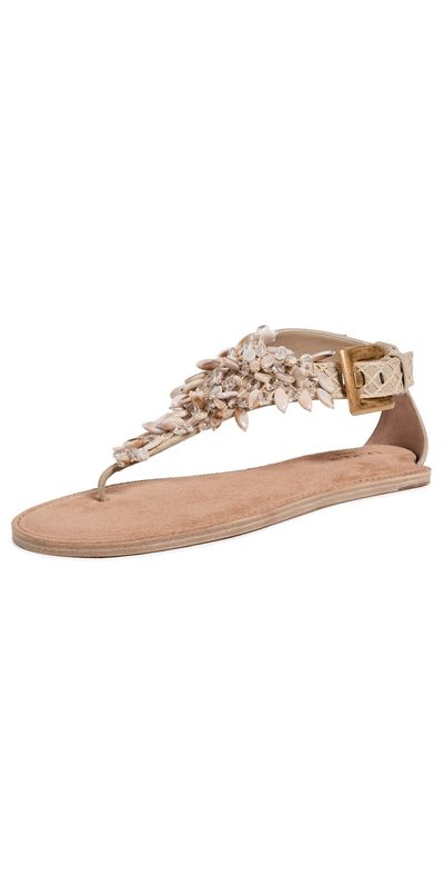 Balmain Balmain Anthem Beaded Flat Thong Suede Sandals GXH Coquillage/Transparent GXH