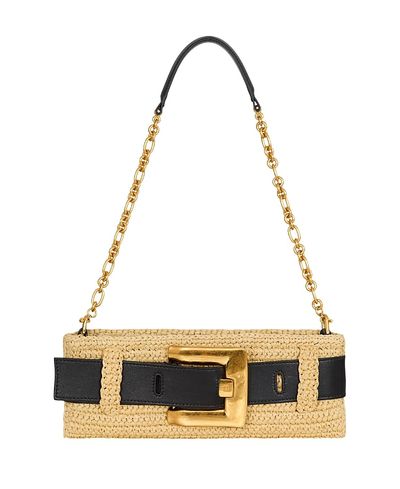 Balmain Balmain Anthem Clutch Bag in Smooth Leather and Crochet