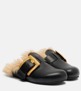Balmain Balmain Anthem leather and faux fur clogs