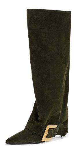 Balmain Balmain Anthem Suede Leather Boots Kaki Fonce