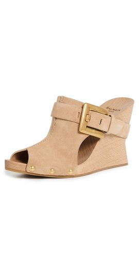 Balmain Balmain Anthem Suede Leather Clog Wedges Biscuit