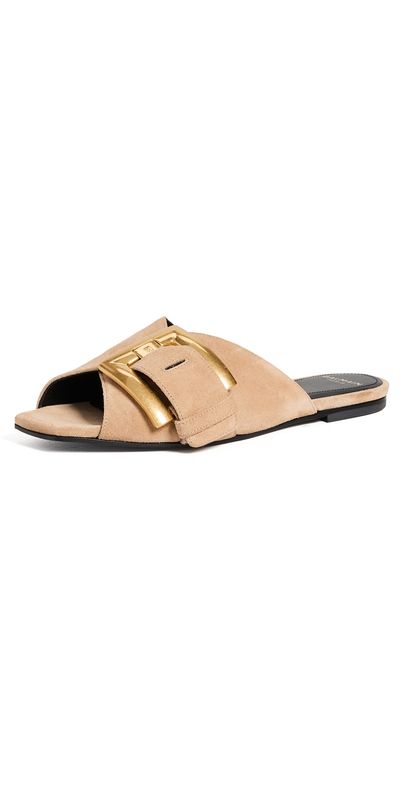 Balmain Balmain Anthem Suede Leather Flat Sandals Biscuit
