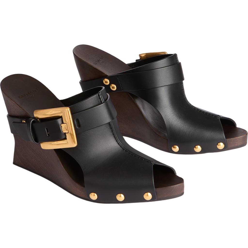 Balmain Balmain Anthem Wedge smooth leather mules