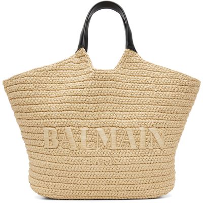 BALMAIN BALMAIN Beige 'BALMAIN' Crochet Tote