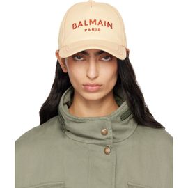 BALMAIN BALMAIN Beige Cotton 'Balmain Paris' Embroidery Cap