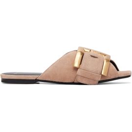 BALMAIN BALMAIN Beige Flat Suede Leather Anthem Mule Sandals