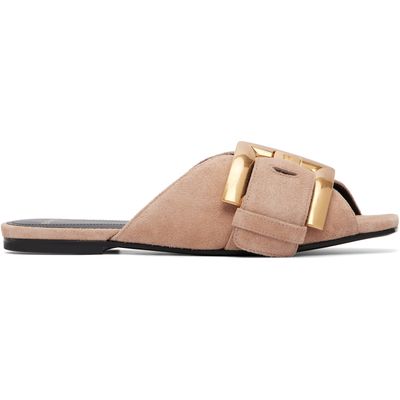 BALMAIN BALMAIN Beige Flat Suede Leather Anthem Mule Sandals