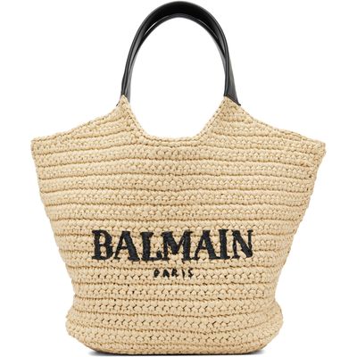 BALMAIN BALMAIN Beige Mini 'BALMAIN' Crochet Tote