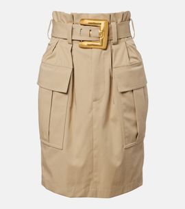 Balmain Balmain Belted cotton gabardine midi skirt