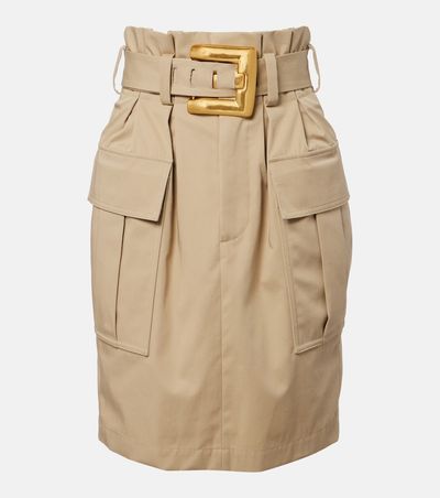 Balmain Balmain Belted cotton gabardine midi skirt