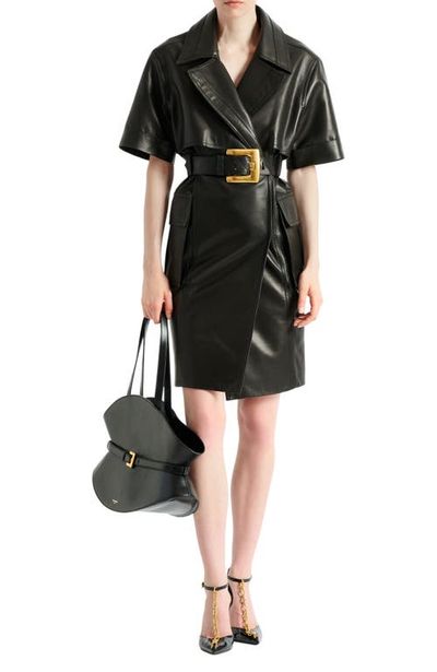 Balmain Balmain Belted lambskin leather dress