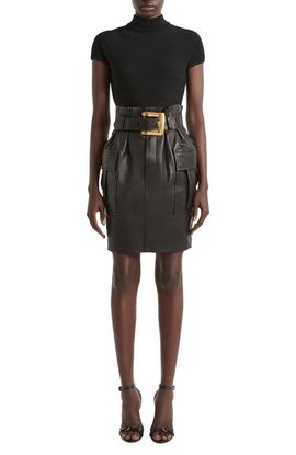 Balmain Balmain Belted lambskin skirt
