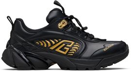 BALMAIN BALMAIN Black & Gold Cosmic Dust Glazed Leather Sneakers