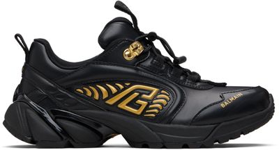 BALMAIN BALMAIN Black & Gold Cosmic Dust Glazed Leather Sneakers