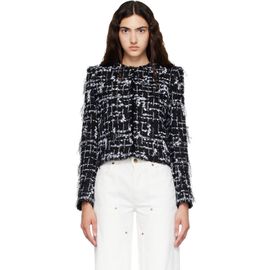 BALMAIN BALMAIN Black & White Cropped Fringed Tweed Jacket