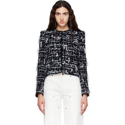 BALMAIN BALMAIN Black & White Cropped Fringed Tweed Jacket
