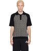 BALMAIN BALMAIN Black & White Monogram Cotton Linen Knit Polo - 1