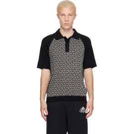 BALMAIN BALMAIN Black & White Monogram Cotton Linen Knit Polo