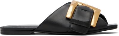 BALMAIN BALMAIN Black Anthem Flat Calfskin Leather Sandals