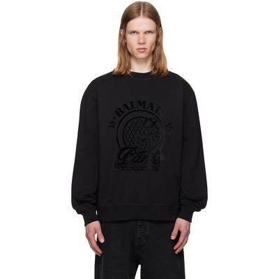 BALMAIN BALMAIN Black 'Balmain' Quilted Flock Sweatshirt