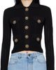 BALMAIN BALMAIN Black Cropped Ribbed Knit Cardigan - 1