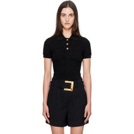 BALMAIN BALMAIN Black Short Sleeves Buttoned Tweed Knit Polo