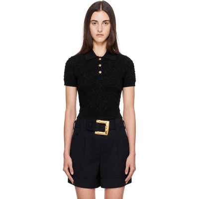 BALMAIN BALMAIN Black Short Sleeves Buttoned Tweed Knit Polo