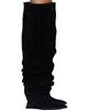 BALMAIN BALMAIN Black Suede Leather Wedge Thigh-High Boots - 1