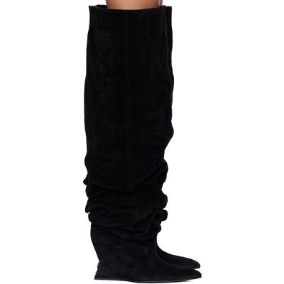 BALMAIN BALMAIN Black Suede Leather Wedge Thigh-High Boots