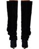 BALMAIN BALMAIN Black Suede Leather Wedge Thigh-High Boots - 2