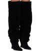 BALMAIN BALMAIN Black Suede Leather Wedge Thigh-High Boots - 4