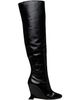 BALMAIN BALMAIN Black Thigh-High Crinkled Patent Leather Wedge Boots - 1