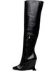 BALMAIN BALMAIN Black Thigh-High Crinkled Patent Leather Wedge Boots - 3