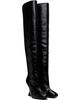 BALMAIN BALMAIN Black Thigh-High Crinkled Patent Leather Wedge Boots - 4