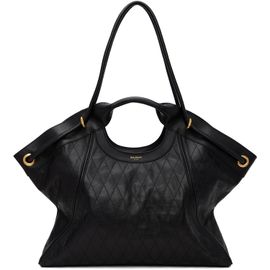 BALMAIN BALMAIN Black Topstitched Leather Large Tote