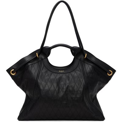 BALMAIN BALMAIN Black Topstitched Leather Large Tote