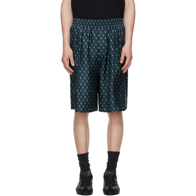 BALMAIN BALMAIN Blue Grid Print Silk Loose Pyjama Shorts