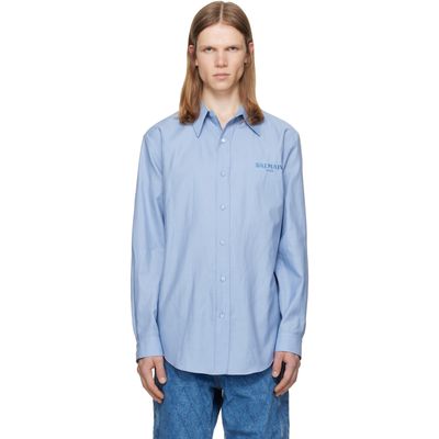 BALMAIN BALMAIN Blue Herringbone Poplin Regular Shirt