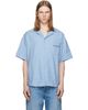 BALMAIN BALMAIN Blue Herringbone Poplin Short Sleeve Shirt - 1