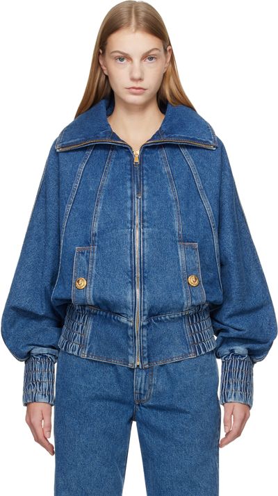 BALMAIN BALMAIN Blue Zipped Denim Bomber Jacket