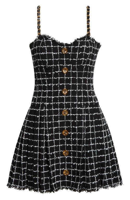 Balmain - Chain Strap Check Tweed Fit & Flare Minidress