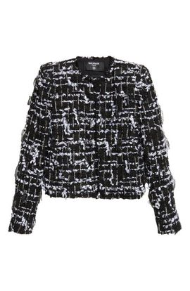 Balmain Balmain Check Fringe Tweed Crop Jacket