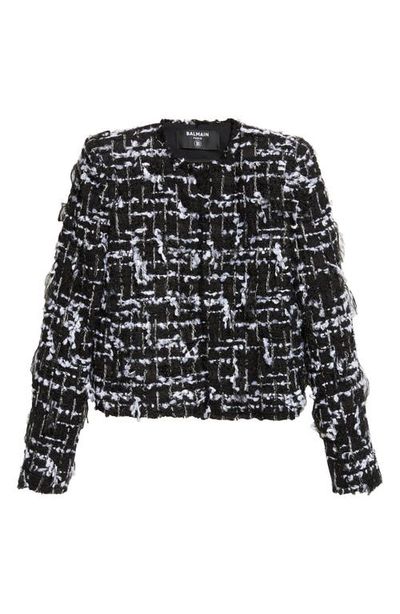 Balmain Balmain Check Fringe Tweed Crop Jacket