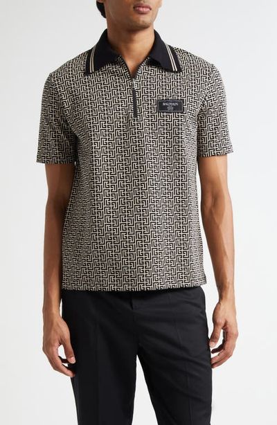 Balmain Balmain Couture Label Monogram Jacquard Half Zip Polo