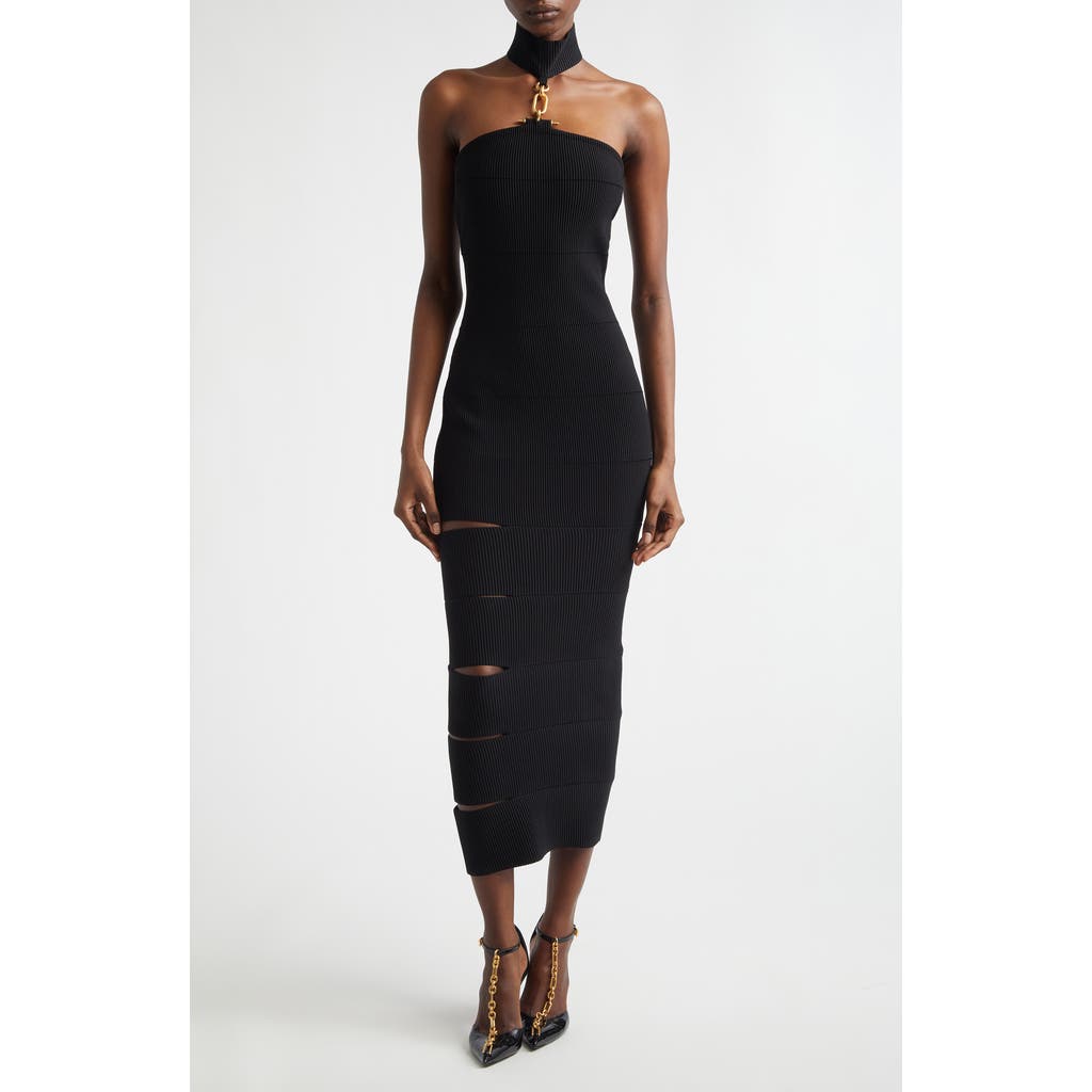 Balmain Balmain Cutout Chain Detail Rib Sweater Dress