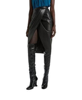 Balmain Balmain Draped Lambskin Midi Skirt