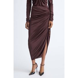 Balmain Balmain Draped Viscose Jersey Slit Midi Skirt
