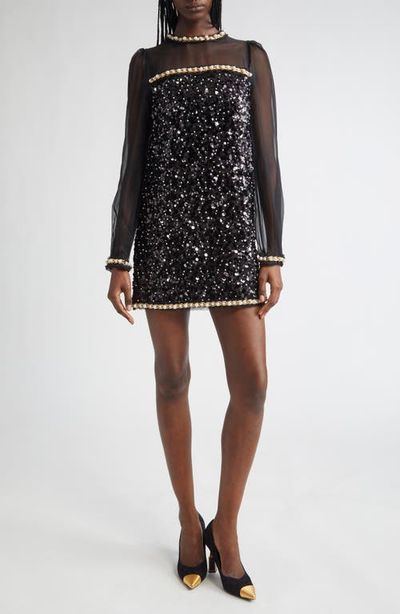 Balmain Balmain Embellished Long Sleeve Shift Dress