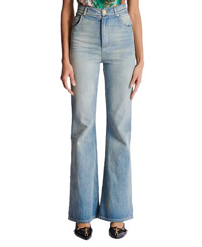 Balmain Balmain Flared-Fit Blue Washed Denim Jeans